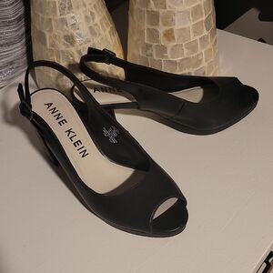 Anne Klein Black Peep-Toe Slingback Heels